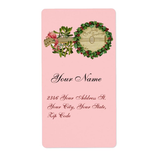 ETIQUETA NAVIDADES BANJO CON MISTLETAS Y BERRÍAS SANTAS (Frente)