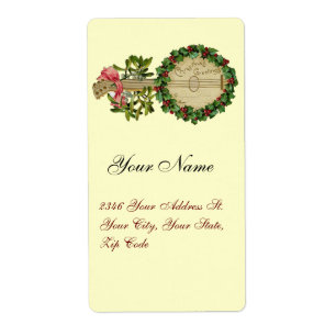 ETIQUETA NAVIDADES BANJO CON MISTLETAS Y BERRÍAS SANTAS