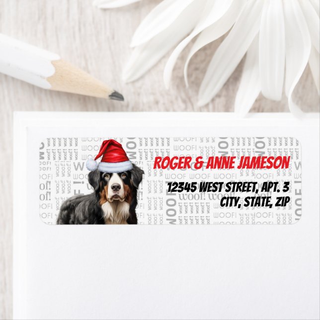Etiqueta Navidades Bernese Mountain Dog Holiday Dirección (In situ)