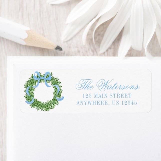 Etiqueta Navidades Blue Bow Dirección de la guirnalda de Bo (In situ)