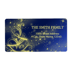 Etiqueta Navidades Blue Gold Sparkle Snowflake