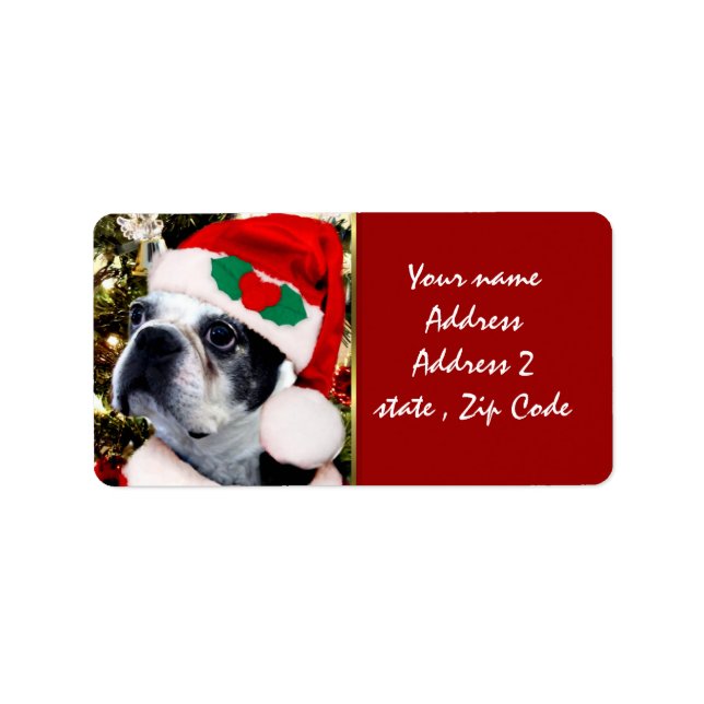 Etiqueta Navidades Boston terrier (Frente)