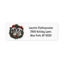 Etiqueta Navidades Boston Terrier Dogs Holiday Wreath