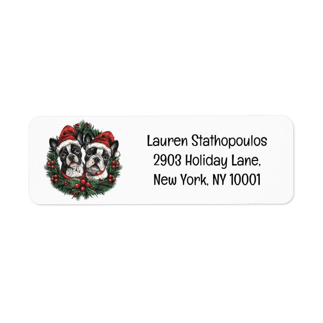 Etiqueta Navidades Boston Terrier Dogs Holiday Wreath (Frente)