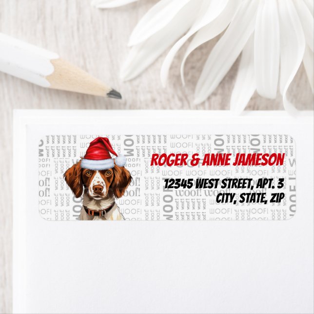 Etiqueta Navidades Brittany Spaniel Dirección de vacaciones (In situ)