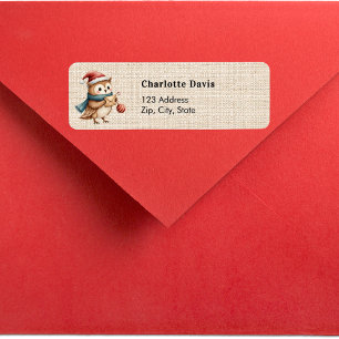 Etiqueta Navidades burlap beige lindo owl dirección de reto