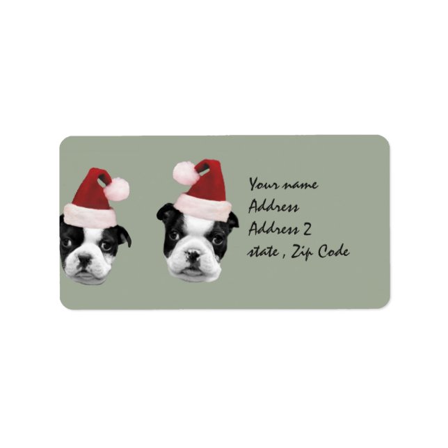 Etiqueta Navidades cachorros de Boston Terrier (Frente)