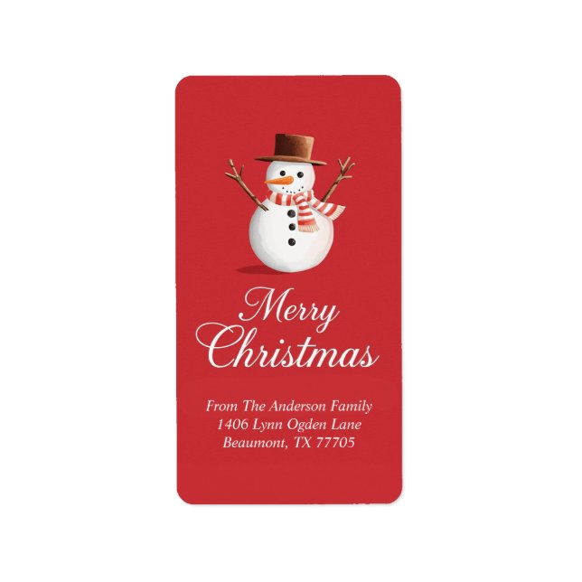 Etiqueta Navidades clásicos de la familia Red Snowman (Frente)