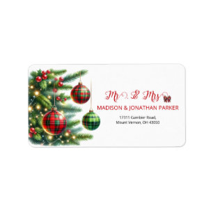 Etiqueta Navidades con bolas verdes y rojas