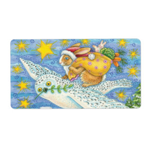 Etiqueta Navidades con conejo como Papá Noel en Owl