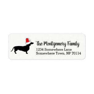 Etiqueta Navidades Dachshund con Santa Hat y nombre de fami