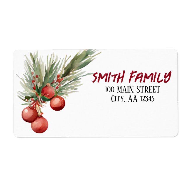 Etiqueta Navidades de acuarela Berries (Frente)