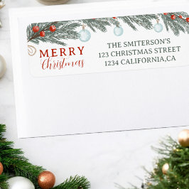 Etiqueta Navidades de acuarela de las Berries Rojas Evergre