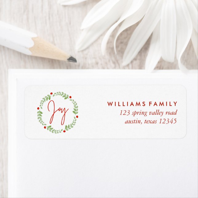 Etiqueta Navidades de acuarela escribieron "Alegría" (In situ)