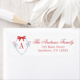 Etiqueta Navidades de acuarela Monograma Candy Cane Escudo