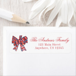 Etiqueta Navidades de acuarela Red Tartan Plaid Bow