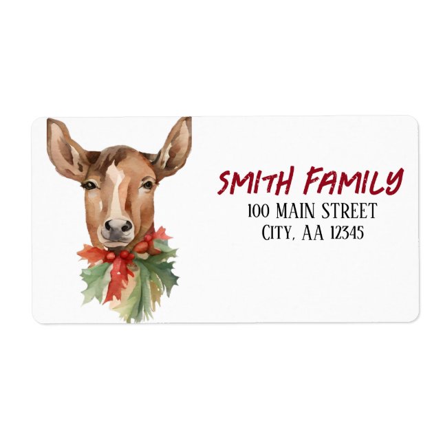 Etiqueta Navidades de acuarela reno (Frente)