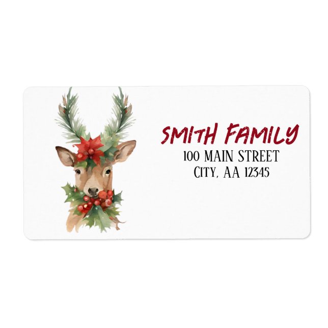Etiqueta Navidades de acuarela reno (Frente)