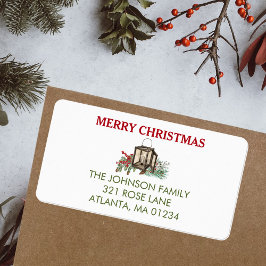 Etiqueta Navidades de acuarela rusas Lantern Pine Berries