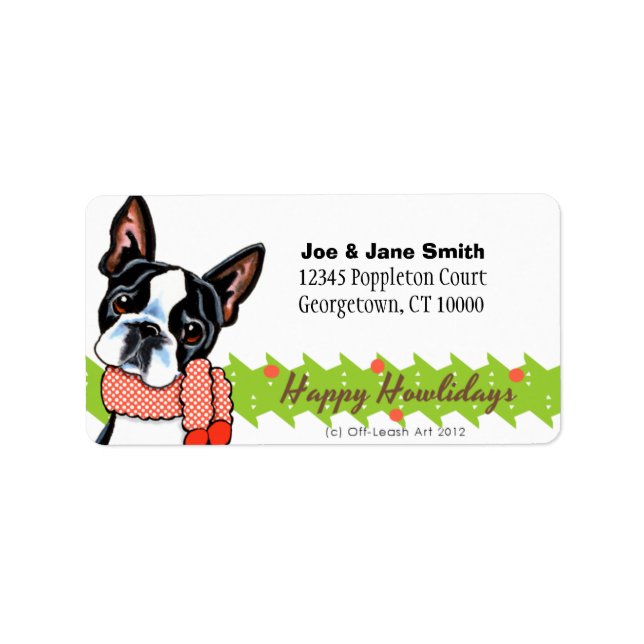 Etiqueta Navidades de Boston Terrier Happy Howlidays (Frente)