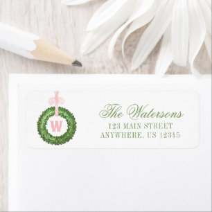 Etiqueta Navidades de Bow Rosado Sash Monograma Dirección d