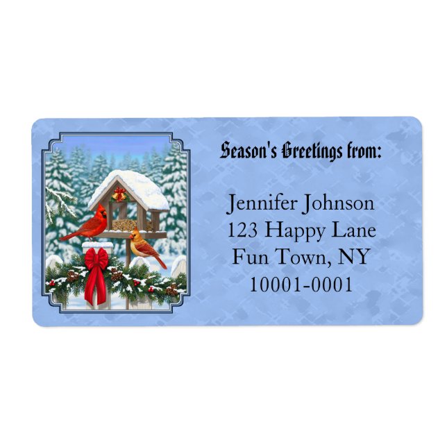 Etiqueta Navidades de Cardenales Festín Azul (Frente)