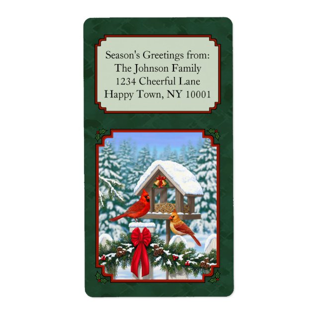 Etiqueta Navidades de Cardenales Fiesta Verde (Frente)