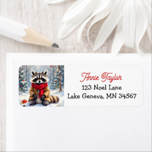 Etiqueta Navidades de Cute Whimsical Raccoon
