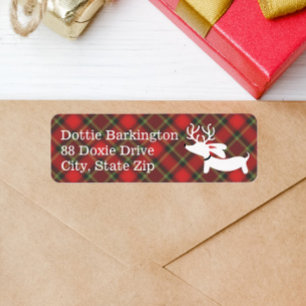 Etiqueta Navidades de Dachshund Reindeer Plaid se dirigen a