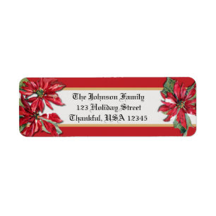 Etiqueta Navidades de estilo vintage Poinsettias