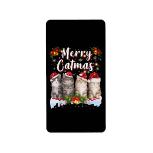 Etiqueta Navidades de gato Santa Hat Graciosa Feliz Navidad