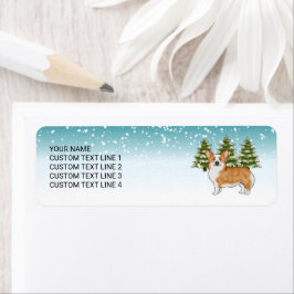 Etiqueta Navidades de invierno azules de Red Pembroke Welsh