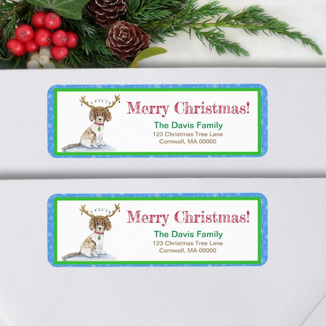 Etiqueta Navidades de la acuarela Labradoodle iluminan a An (Subido por el creador)