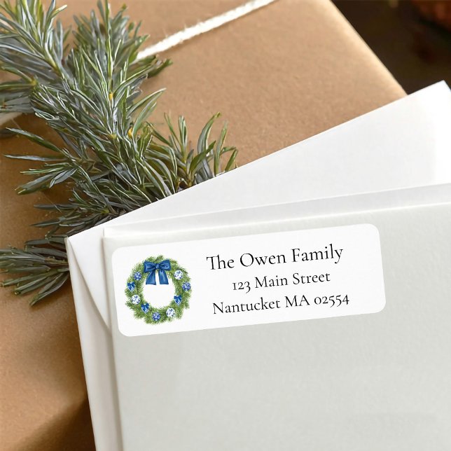 Etiqueta Navidades de la serie Chinoiserie Dirección de dev (chinoiserie christmas wreath return address label)
