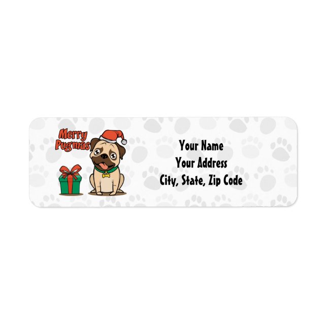 Etiqueta Navidades de Merry Pugmas Pug (Frente)