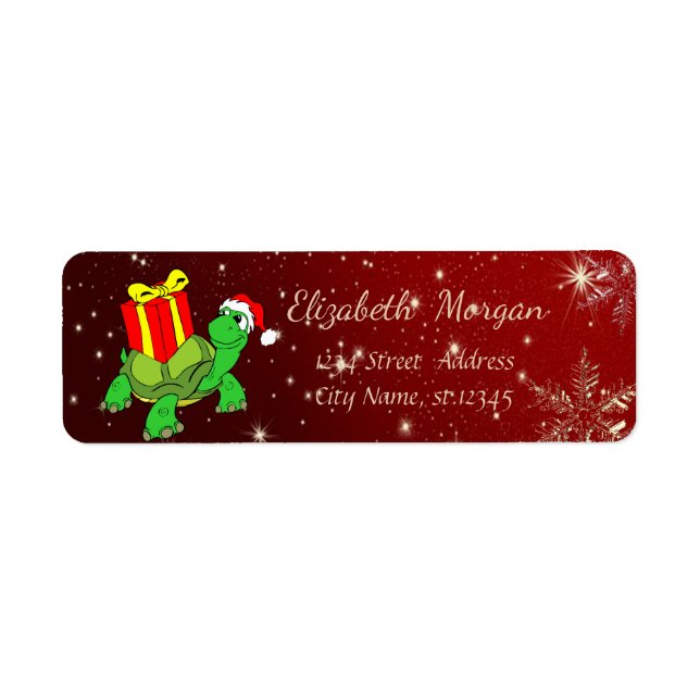 Etiqueta Navidades de moda, Tortuga, Santa Hat,Presente (Frente)
