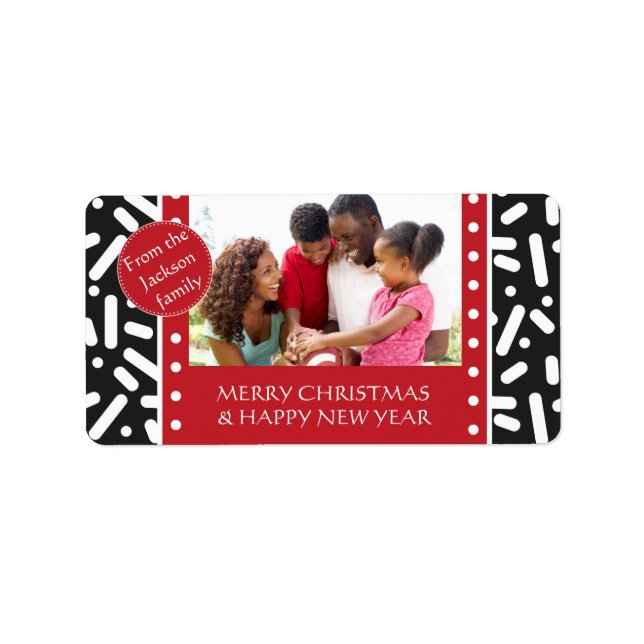 Etiqueta Navidades de nieve estatizados y regalos (Frente)