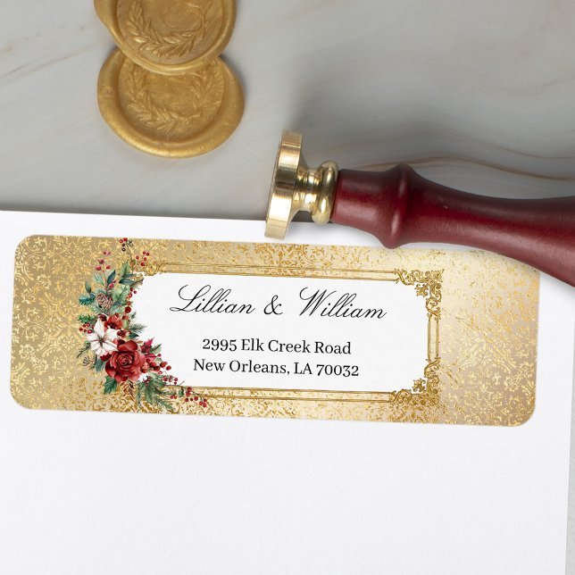 Etiqueta Navidades de Opulencia Dorada Boda Floral (Subido por el creador)