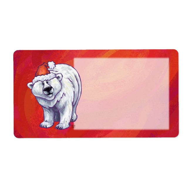Etiqueta Navidades De Oso Polar En Rojo (Frente)