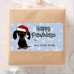 Etiqueta Navidades de perros negros y tan de Dachshund