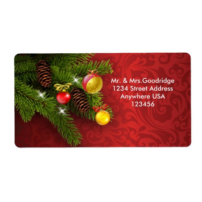 Etiqueta Navidades de pino, conos y baubles (Frente)