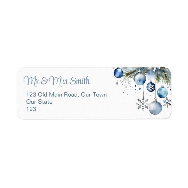 Etiqueta Navidades de pinos nevados de baudios azul platead (Frente)