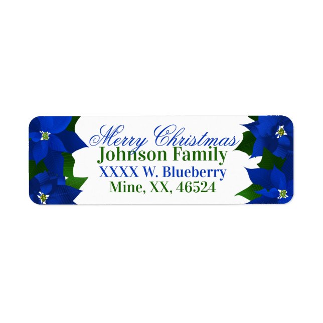Etiqueta Navidades de Poinsettias Azules (Frente)