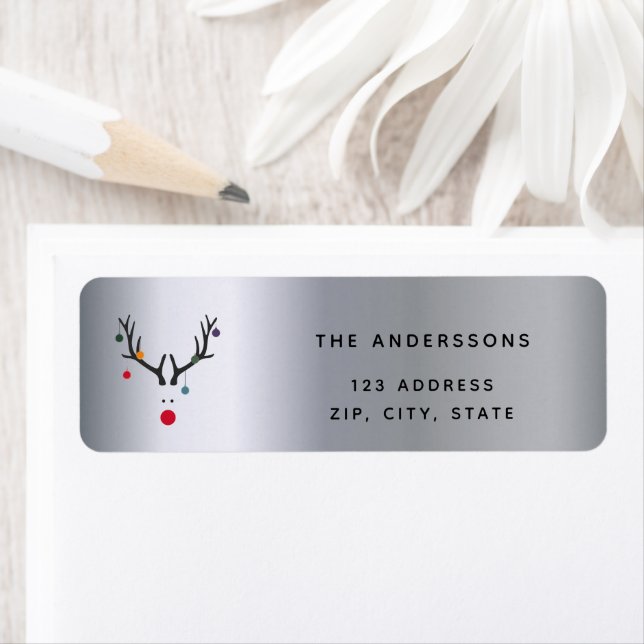 Etiqueta Navidades de renos graciosos de plata (In situ)