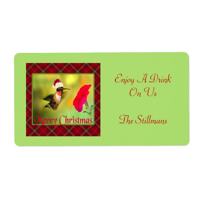 Etiqueta Navidades de Santa Hat Hummingbird (Frente)