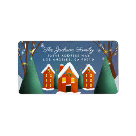Etiqueta Navidades de Snowy Village Winter Scene