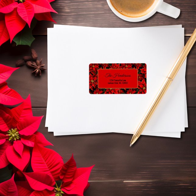 Etiqueta Navidades de vacaciones rojas Patrón de puninsetti (Subido por el creador)