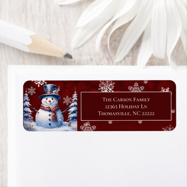 Etiqueta Navidades de Winter Forest Snowman | Dirección roj (In situ)