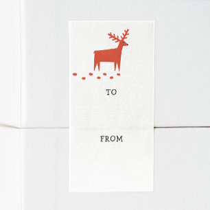 Etiqueta Navidades de Woodland Rojo reno   Festividad Rusa