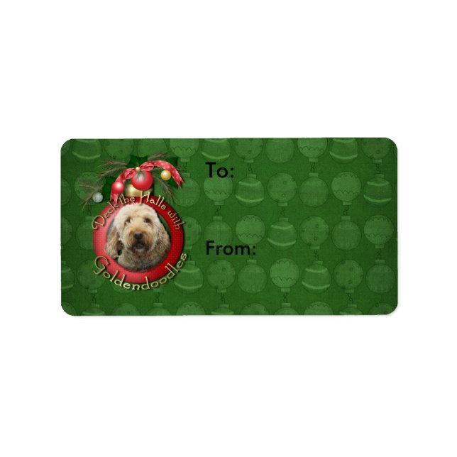 Etiqueta Navidades - Deck the Halls - Goldendoodles (Frente)